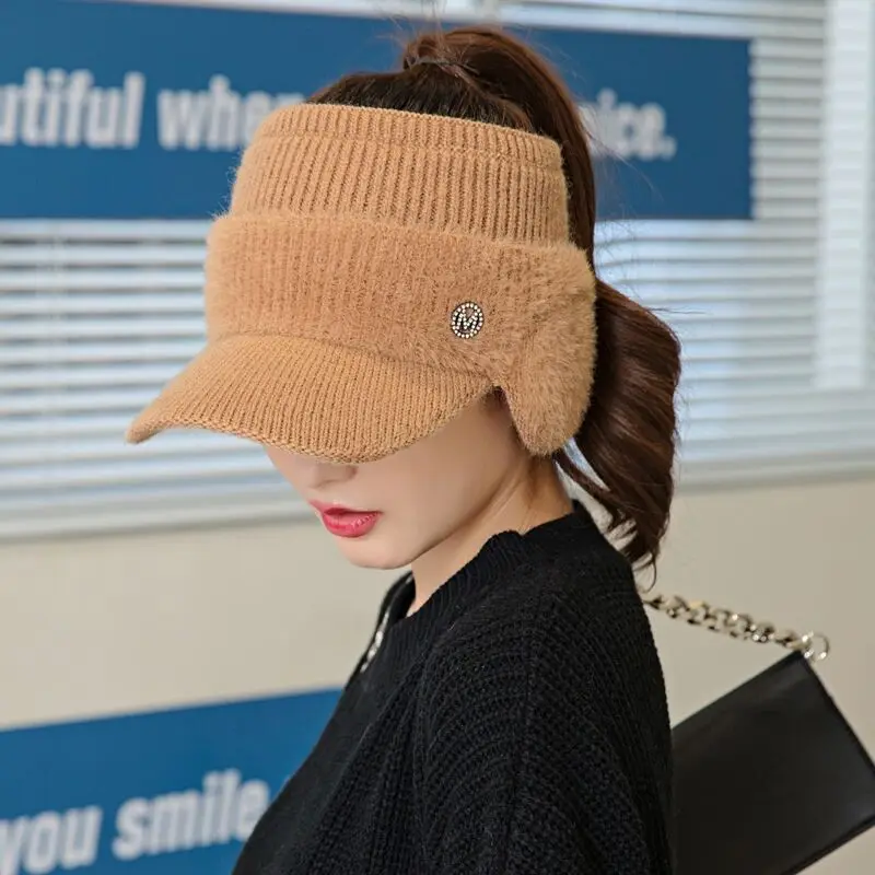 Ear Protection Empty Top Baseball Cap Casual Windproof Thickened Ponytail Hat Women Bonnet Plush Earflaps Hats Sports