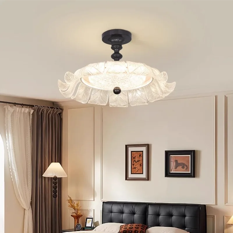 French Medieval Style Iron Base LED Ceiling Lights Bedroom Living Room Restaurant Kitchen Glass Acrylic Atmosphere Hanging Lamps