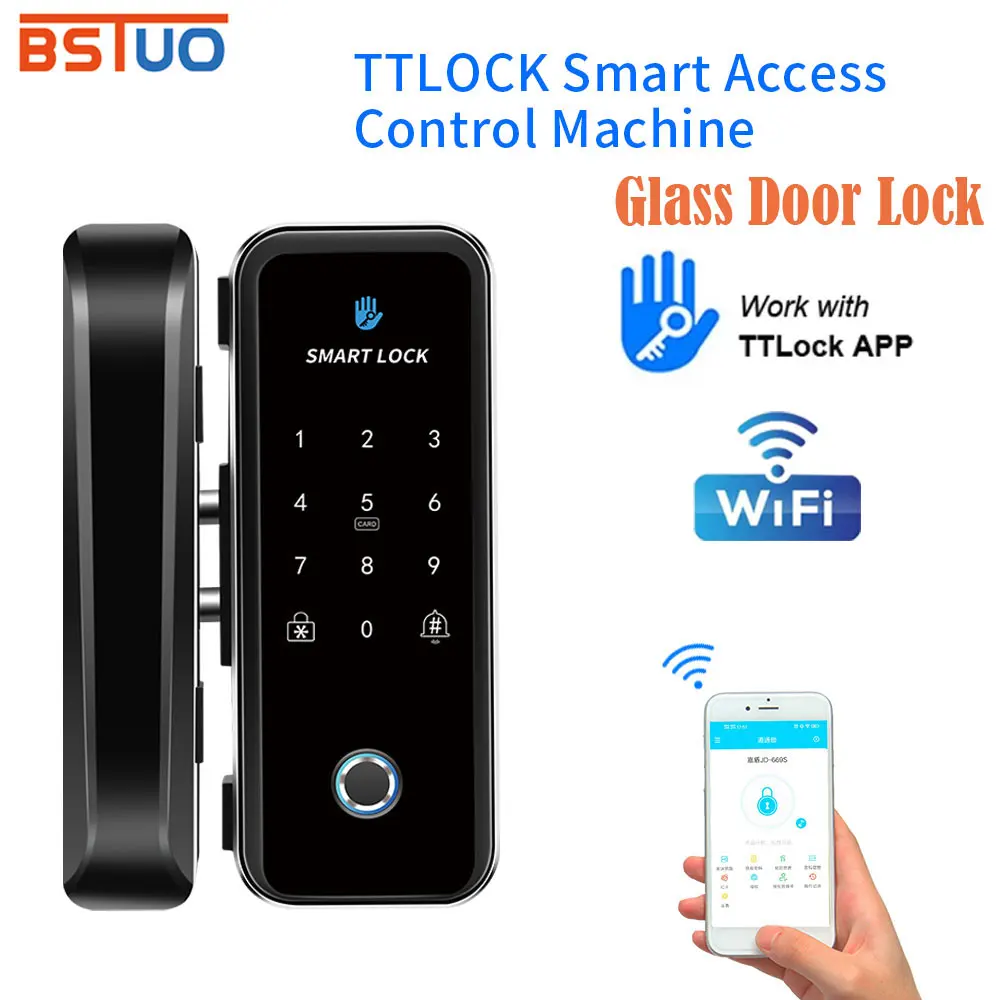 

TTLock Smart WIFI Lock Built In Gateway 2.4GHz Fingerprint Gate App Passcode Rfid Ic Card Keyless Frameless or Framed Door Lock