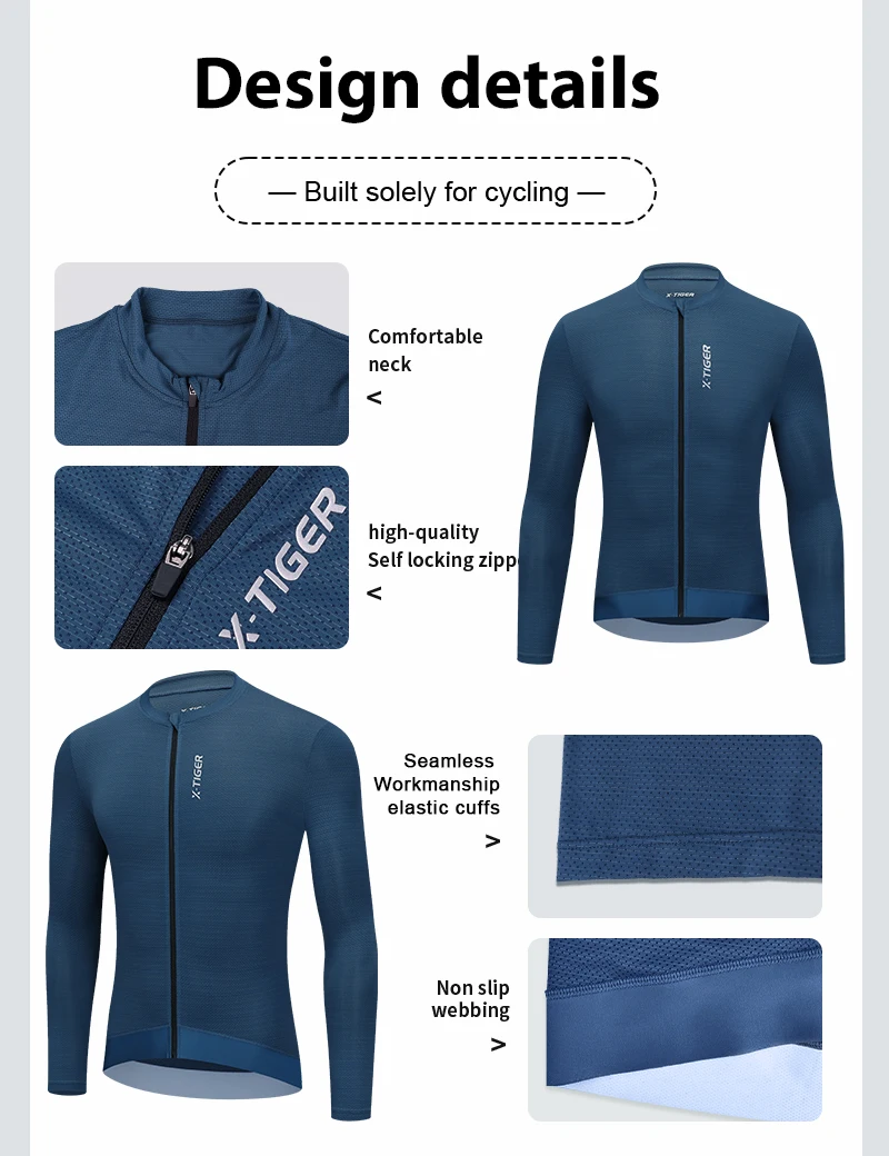 X-TIGER Radtrikot mit langen Ärmeln und Reißverschluss, Sport-Radtrikot für Herren, professionelle, figurbetonte Fahrradbekleidung, Herren-Radtrikot. – Detail 11