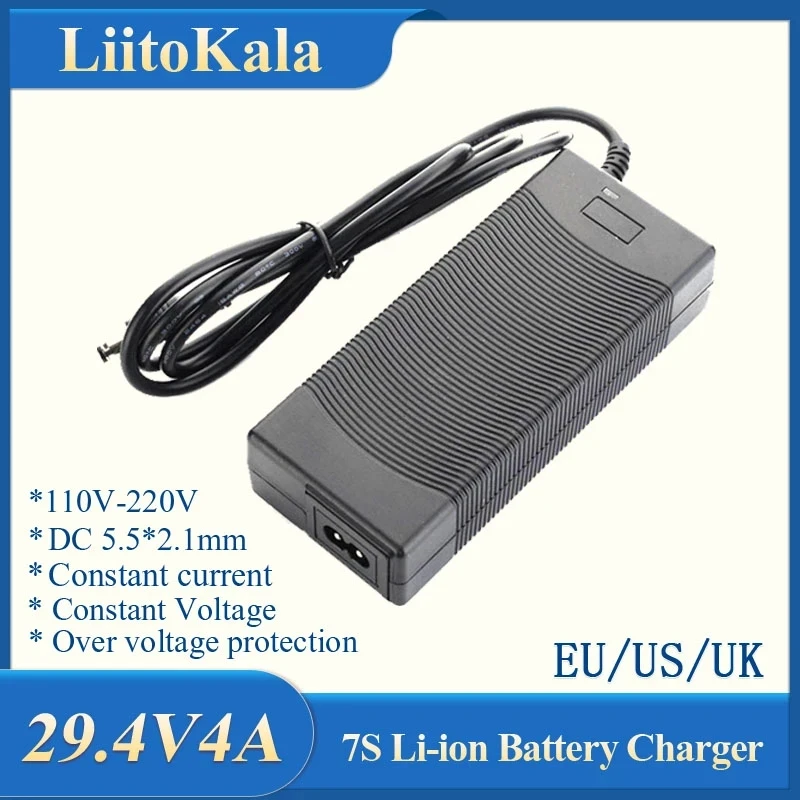 LiitoKala High quality 29.4V 2A /4A 7S electric bike lithium battery charger for 24V 2A lithium battery pack connector charger