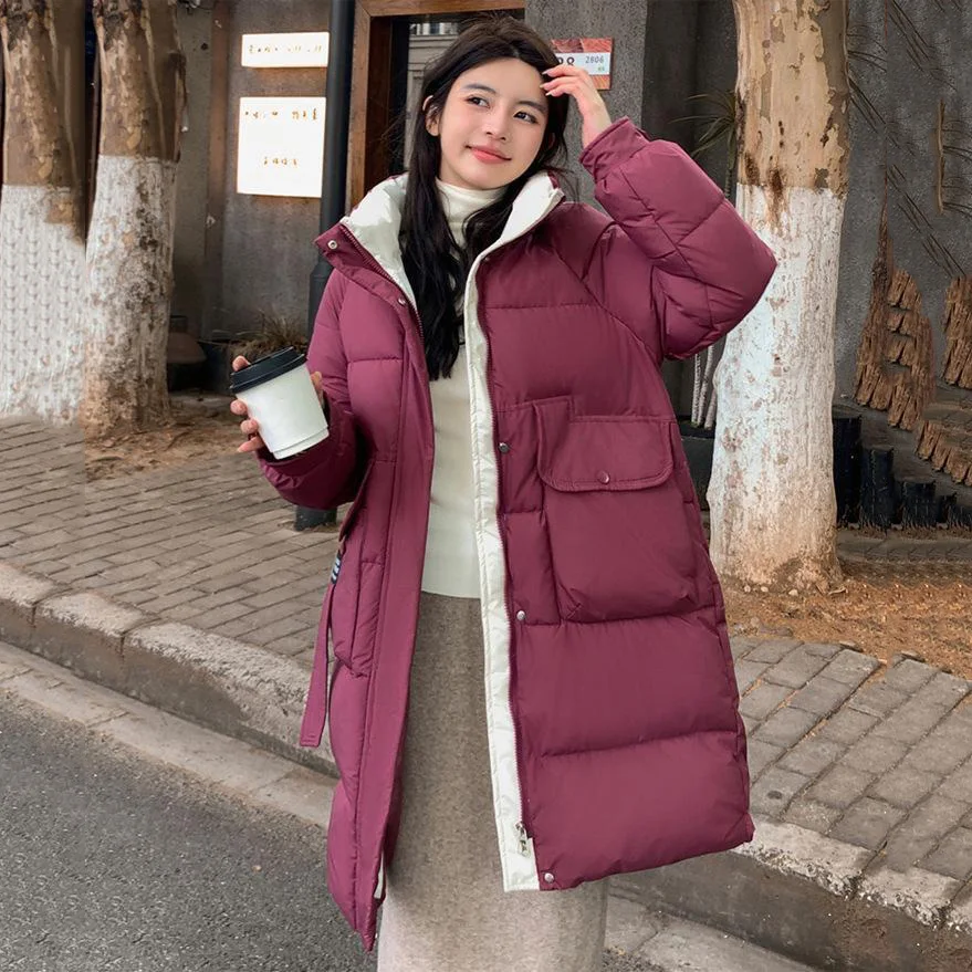 

2024 New Korean Style Long Parkas Winter Puffer Jacket For Women Down Cotton-padded Thickened Hooded Coat Mid-length Parkas ﻿