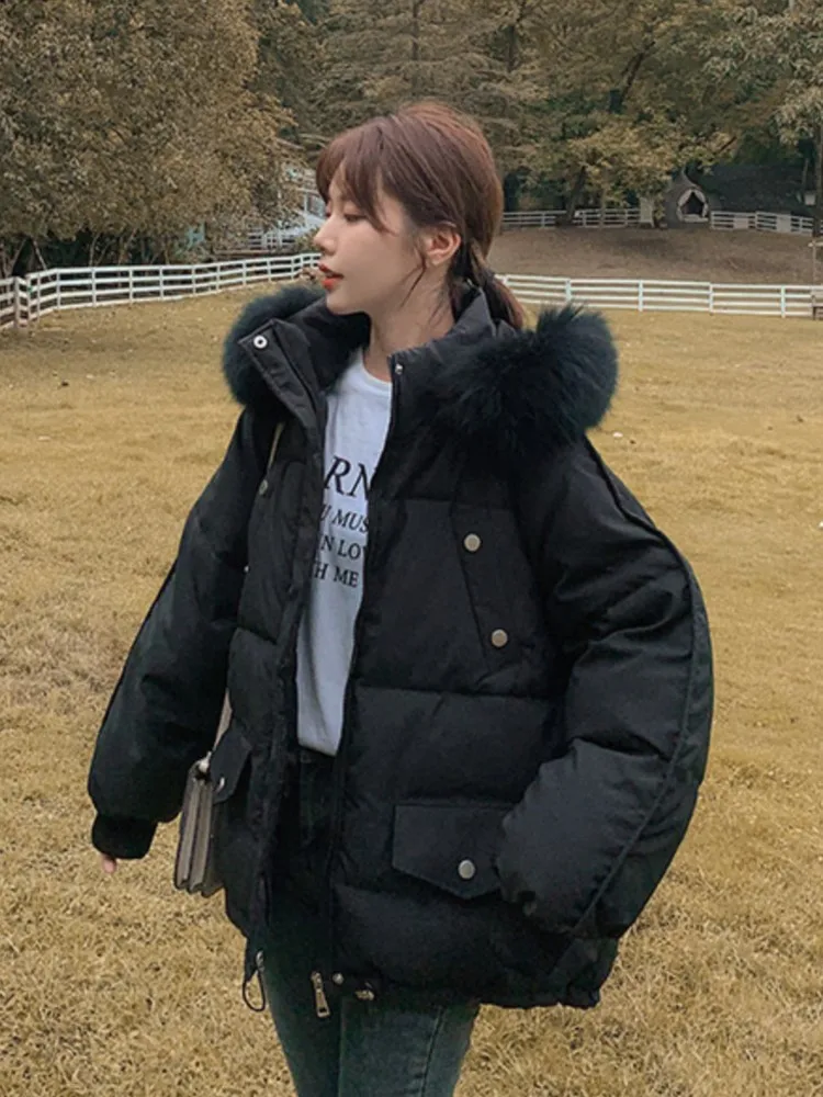 Women's Korean Short Down Coat Autumn Winter Fashion Jackets Thicken Warm Hooded Pocket Parkas Outerwears Female Cold Clothes