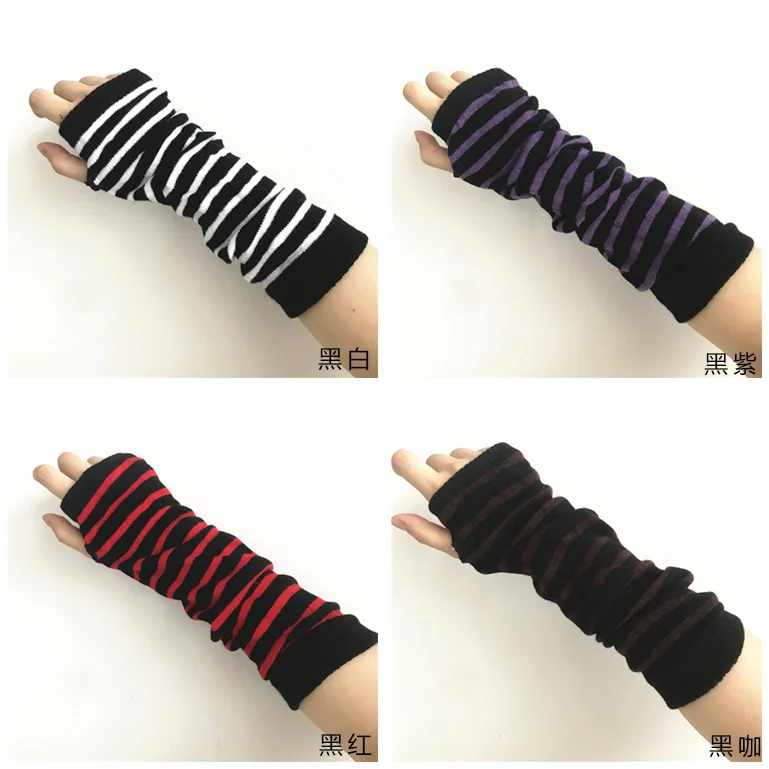 

Winter Warm Long Sleeves Gloves for Man Women Fingerless Stripe Hip-Hop Knitted Elbow Mittens Elastic Outdoor Warmer Arm Gothic
