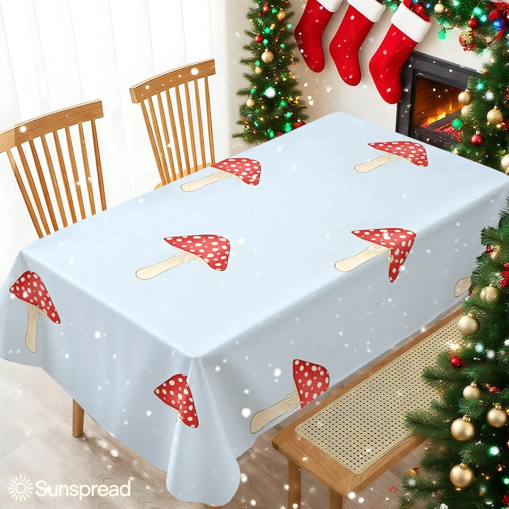 Red Polka Dot Mushroom Table Cloth Waterproof Tablecloth Spill Proof Table Cloth, Wipe Clean Table Cloth for Dining Camping
