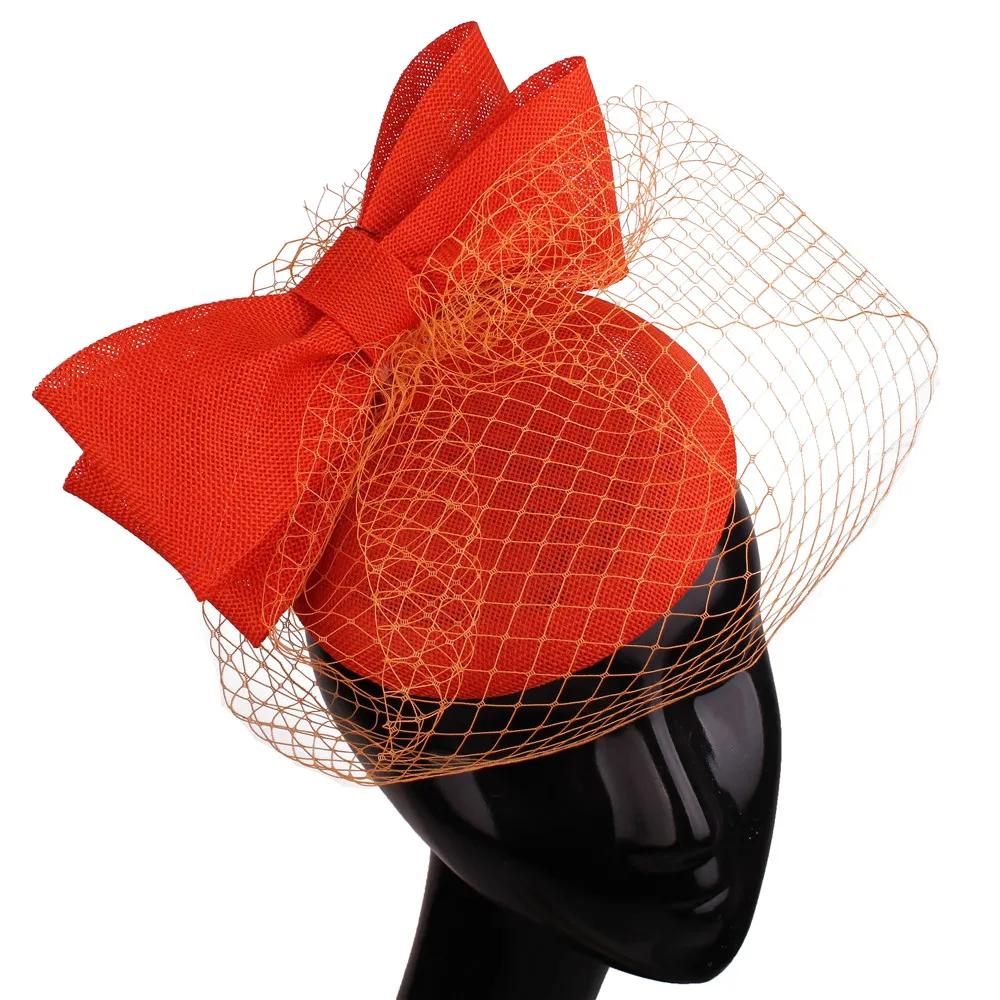 Elegant Bride Wedding Wine Red Headwear Hair Clip Cocktail Fascinator Hat for Women with Veil Chapeau Headband Hair Accessory