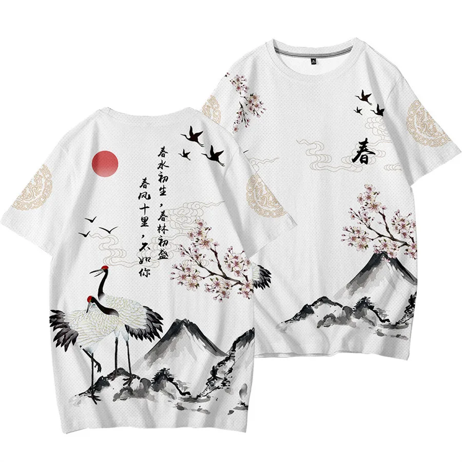 Plum Blossom Crane printed t-shirt casual tshirt costume men women clothing anime pullover t shirts tops clothing