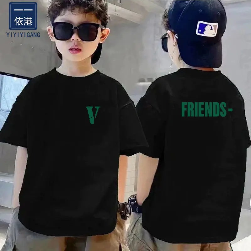 Letter Printed Simple Double-sided Printed T-shirt for Children Pure Cotton Round Neck Personalized Parent-child Outfit