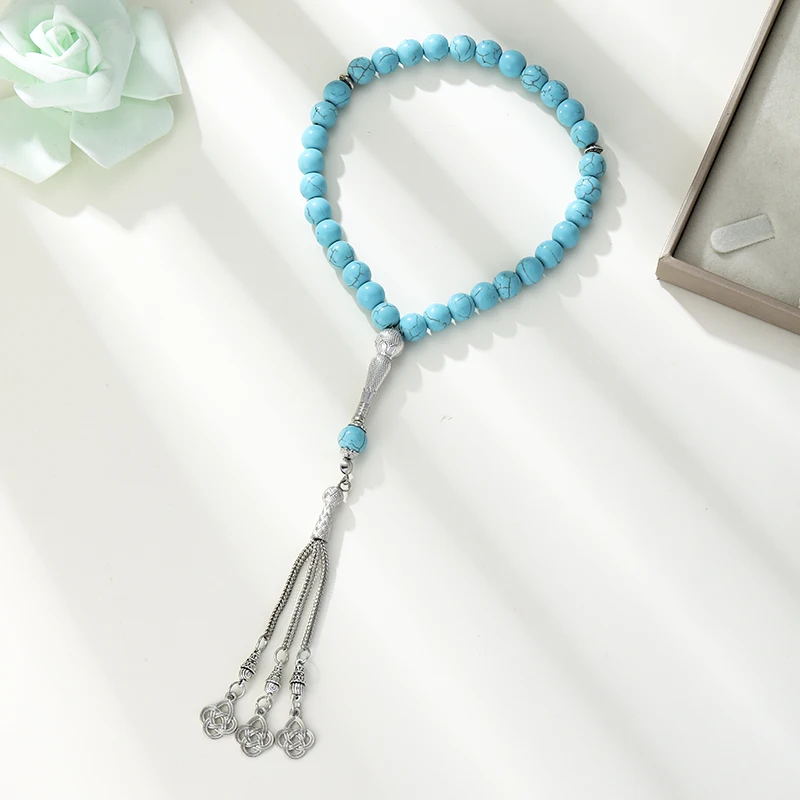 Muslim Rose Beads Eid of Ramadan Gift Türkiye Men's Bracelet Arab Islamic Prayer Beads 10mm 33 Beads Natural Stone Handmade Jewe