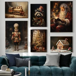 Retro Christmas Gingerbread House Christmas Tree Santa Victorian Art Poster Canvas Paintings Wall Art Pictures Home Decor