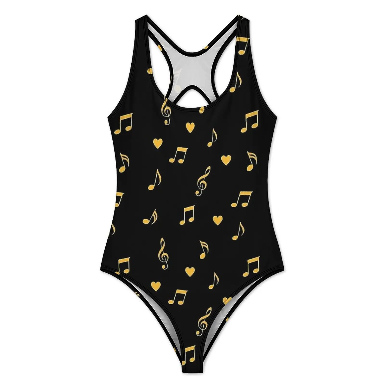 الذهب الموسيقية ملاحظة الرجعية ملابس السباحة مثير الإناث قطعة واحدة بسيطة ارتداءها عطلة بركة رفع الجوف خارج بحر
