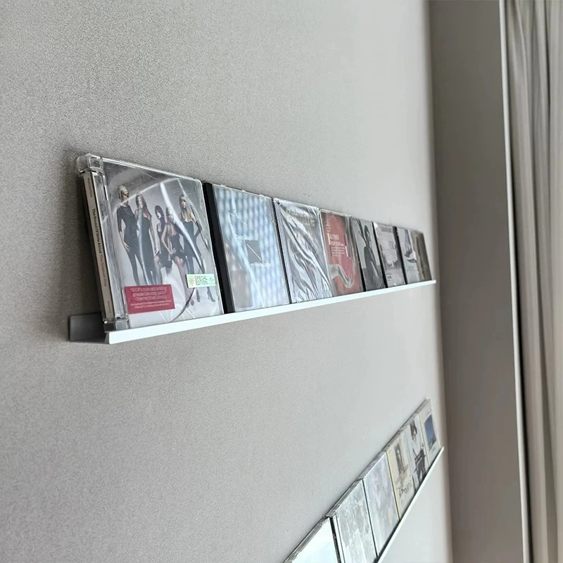 Wall Mounted CD Display Shelf Music Album Storage Rack Iron Art Silver Black White Media Storage Organizer Vinyl Record Shelf