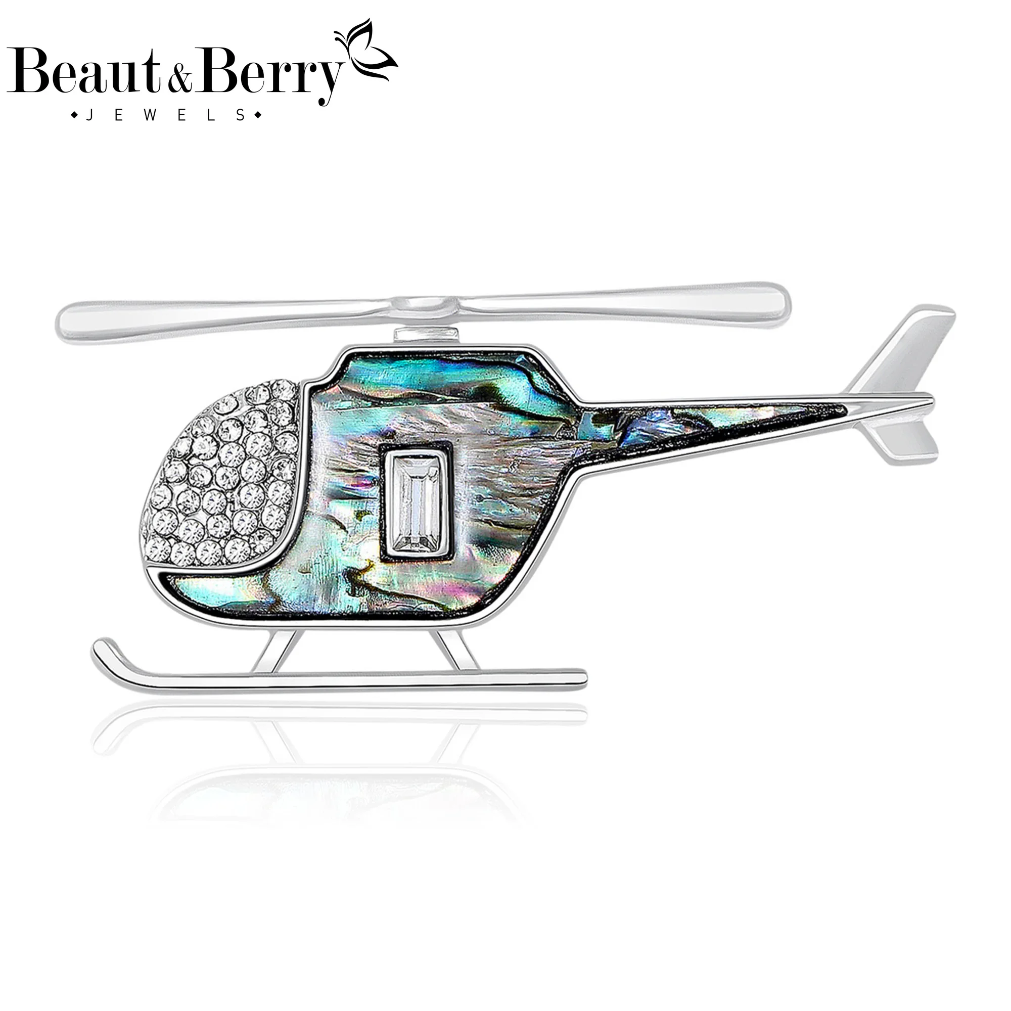 Beaut&Berry Luxury Abalone Shell Helicopter Brooches for Women Unisex Transport Pins Casual Party Jewelry Accessories Gifts