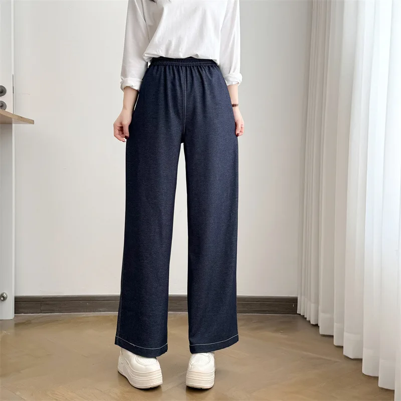 Plus Size High Waist Jeans For Women 2026 Spring Slim Fit Straight Leg Contrast Stitch Loose Long Pants 355 view 2