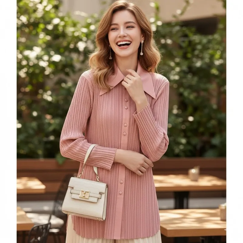 

Плиссированная блузка-рубашка Miyake с отложным воротником и длинным рукавом, женская, весна 2026, повседневная, универсальная, свободная, однотонная, с эффектом плиссировки, кардиган-топ