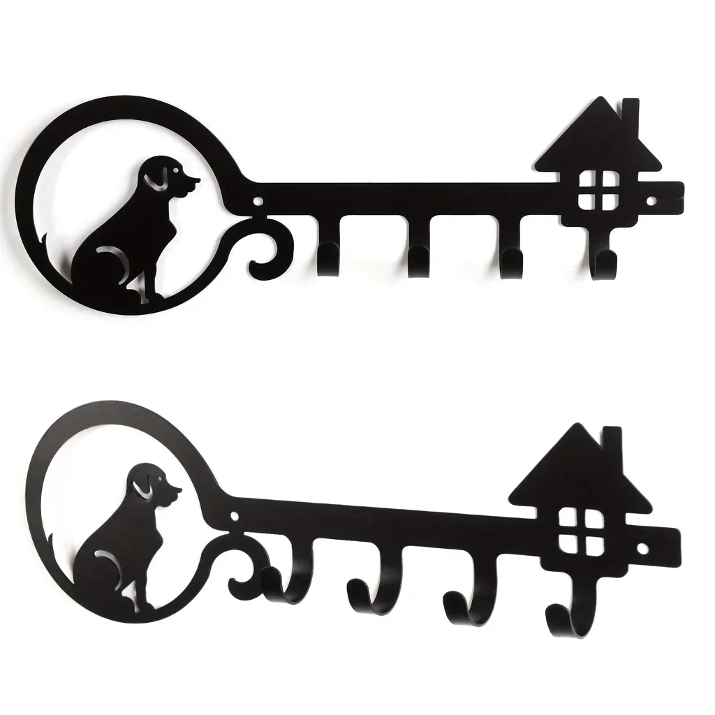 

Hello Young Dog Decorative Hooks Rack Metal Dogs Loves Key Storage Rack -13 Inch Wide Wall Mounted Key Holder Wall Coat Hanger