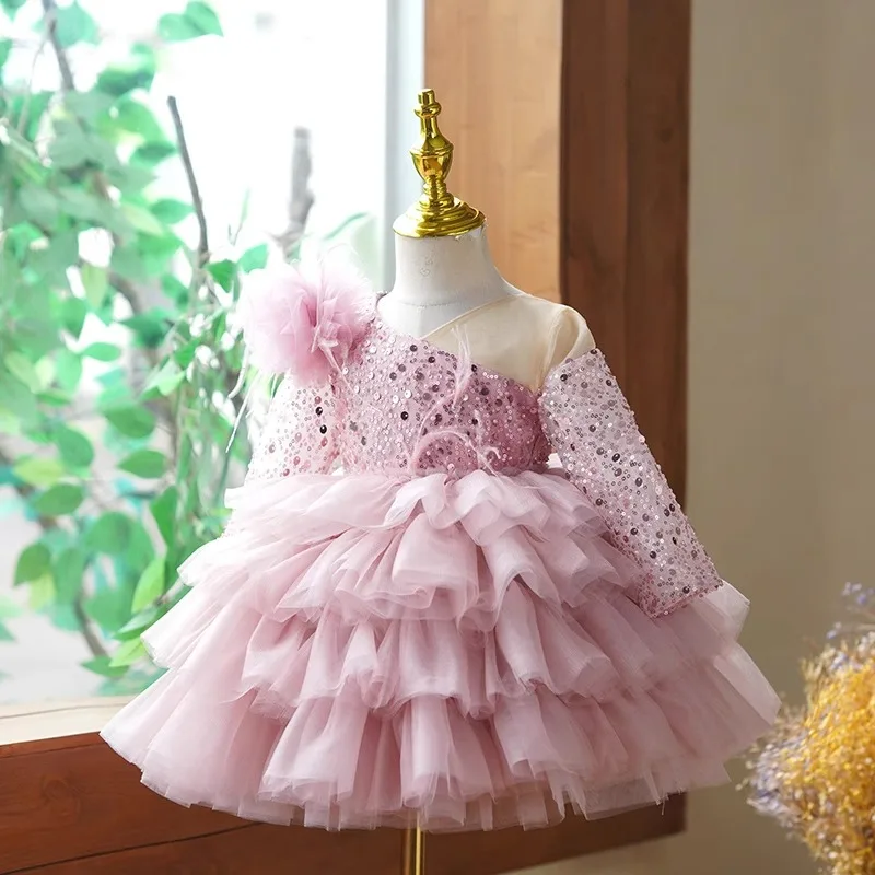 

1st Birthday Princess Dress for Girls High-End Formal Dress Flower Girl Wedding Little Girl Dress Children's Piano Performance C