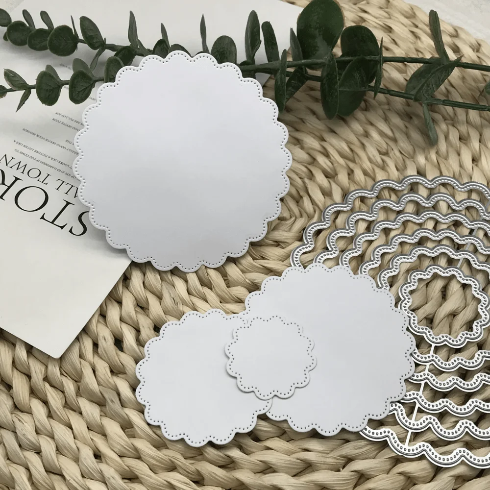 

1 шт., металлические штампы, форма для резки, волнистый круг, рамка, украшение, скрапбук, лезвие для рукоделия, трафареты, штампы