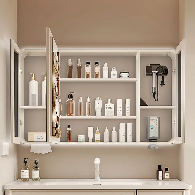 Bathroom mirror cabinet separately wall-mounted rounded corners Bathroom beauty storage rack Mirror smart mirror cabinet with so