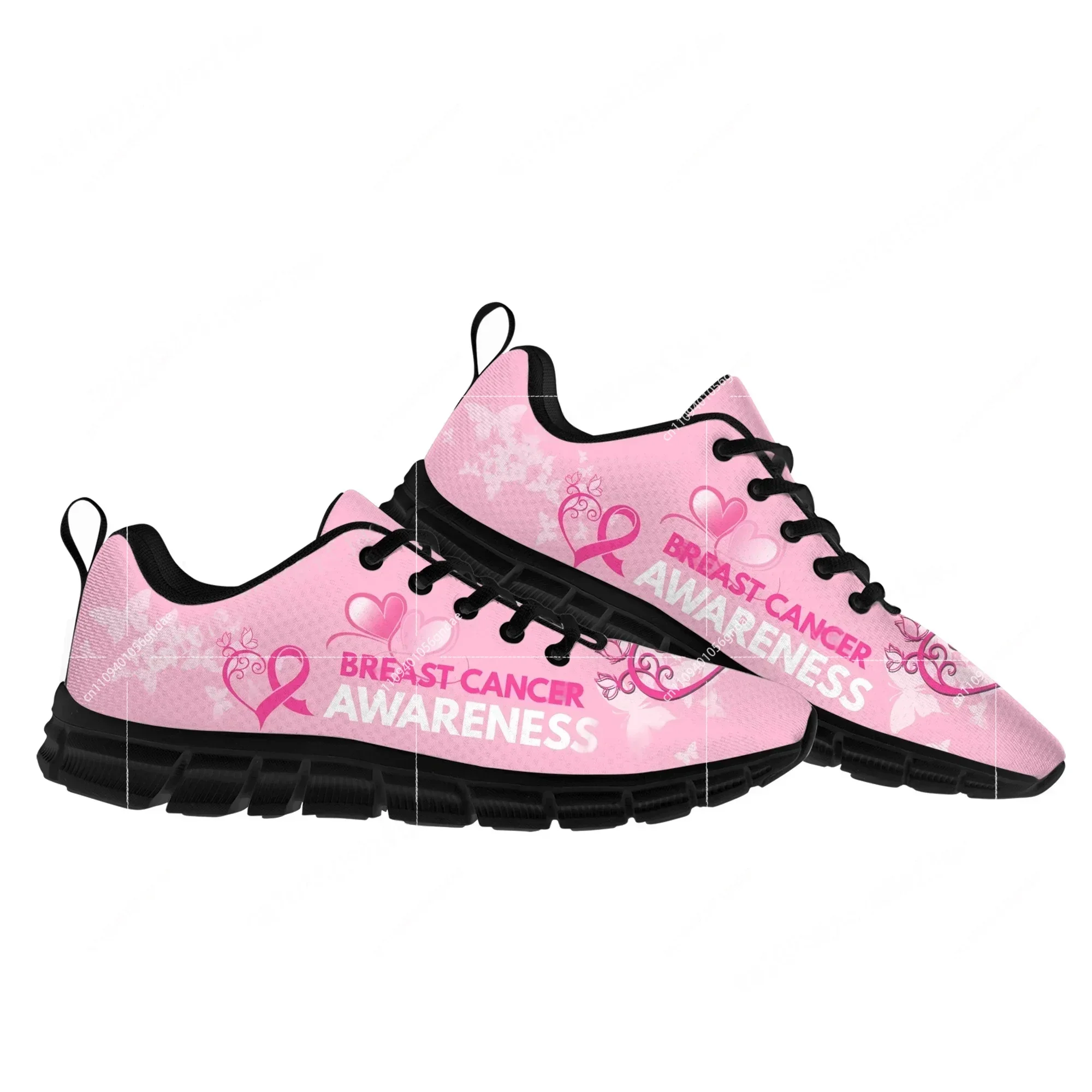 Breast Cancer Awareness Pink Ribbon Design Sports Shoes Mens Womens Sneakers Sneaker Custom Built Shoes view 2