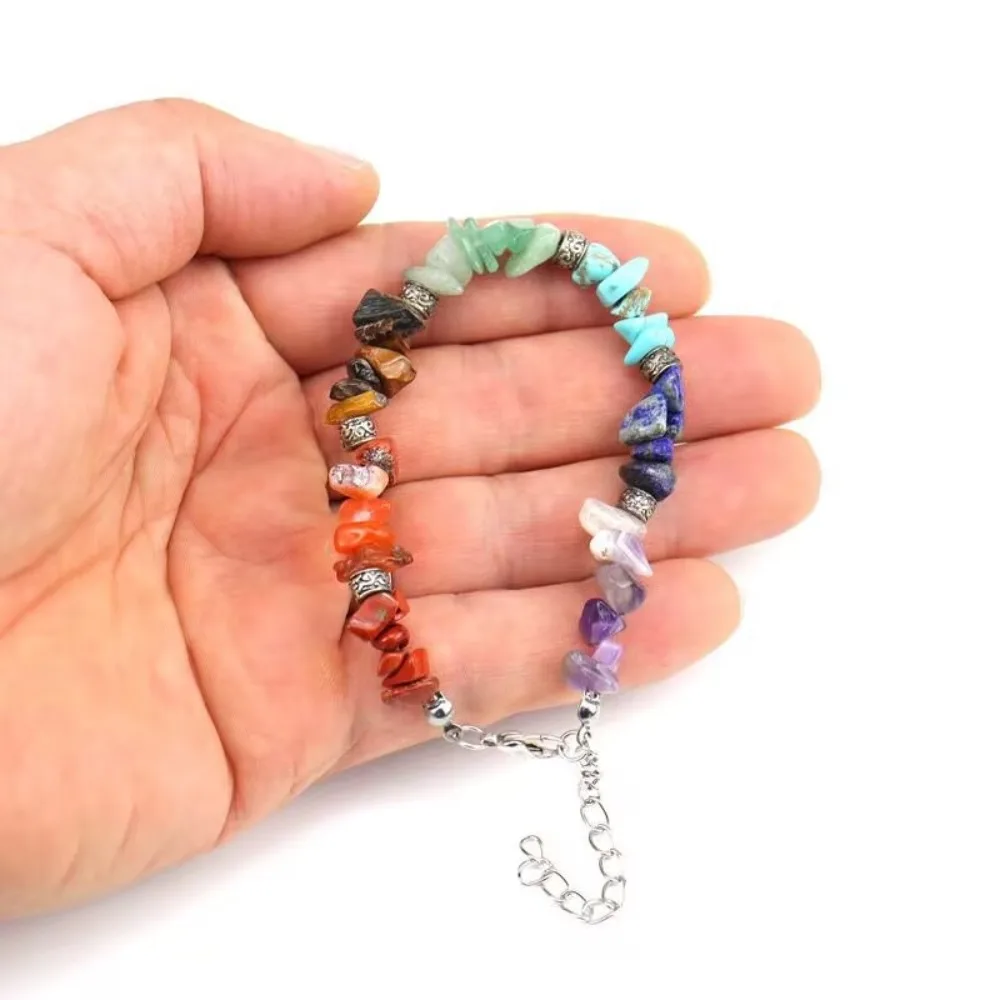 7 Chakra Natural Chip Stone Bracelet Natural Healing Crystal Link Lobster Chain Bracelets for Energy Balance Meditation Yoga