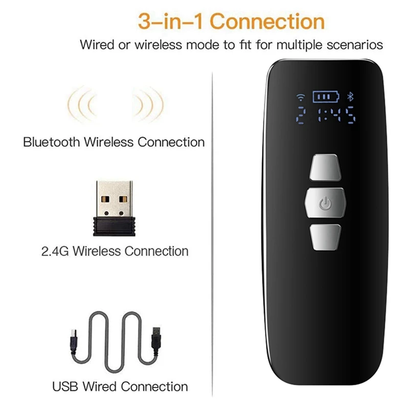 Bluetooth Barcode Scanner Mini Portable Barcode Reader USB Wired/Bluetooth/ 2.4G Wireless 1D 2D QR PDF417 Scanner Easy Carrying