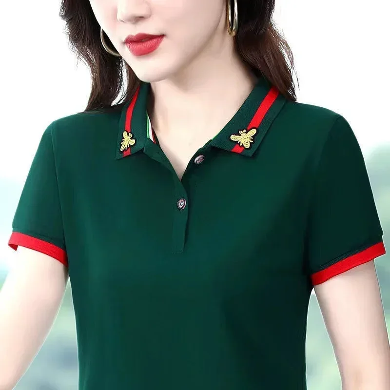 Polo Dress Women 2026 Summer New Solid Short Sleeve Polo Shirt Slim Sport Polo Embroidered T-shirt Polos Mujer Blusas