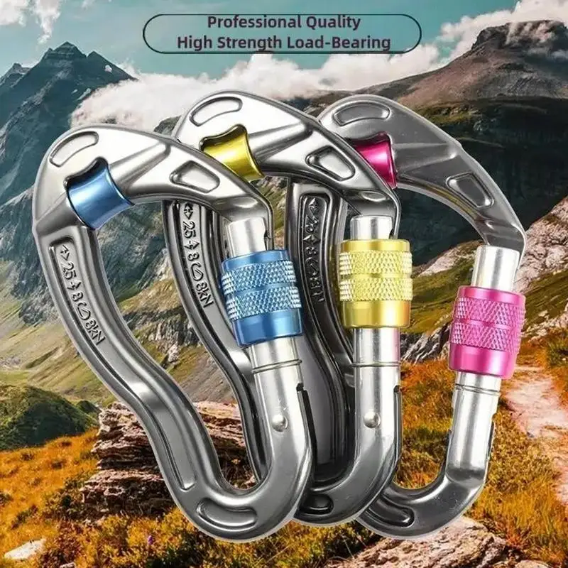 

Outdoor Professional Rock Climbing Carabiner Heavy Duty Carabiners Clips 25kN Lock D-shape Safety Buckle For Keys Tools