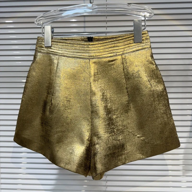 

BORVEMAYS Gilding Fabric Loose Shorts Women Summer New Fashion High Waist Solid Color Casual All-match Pants WZ8287