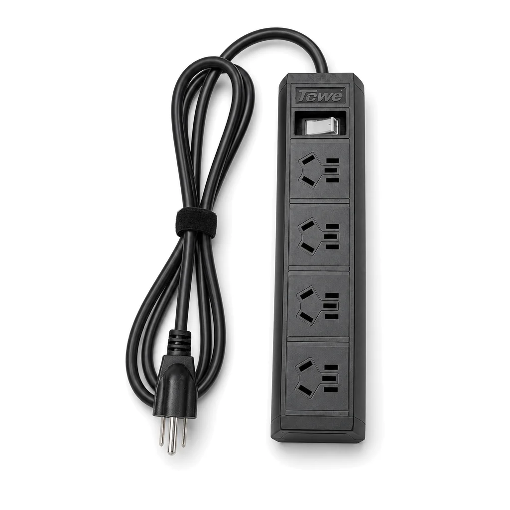TOWE US Plug Travel Power Strip 4 Outlets Aluminum Alloy Master Switch NEMA 5-15 USA Canada Mexico Thailand