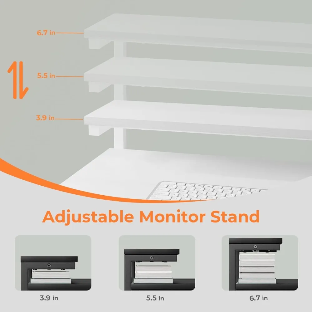 Adjustable Monitor Stand Desk, 47.2 Compact Office Desk with Reversible Shelves and Ample Workspace