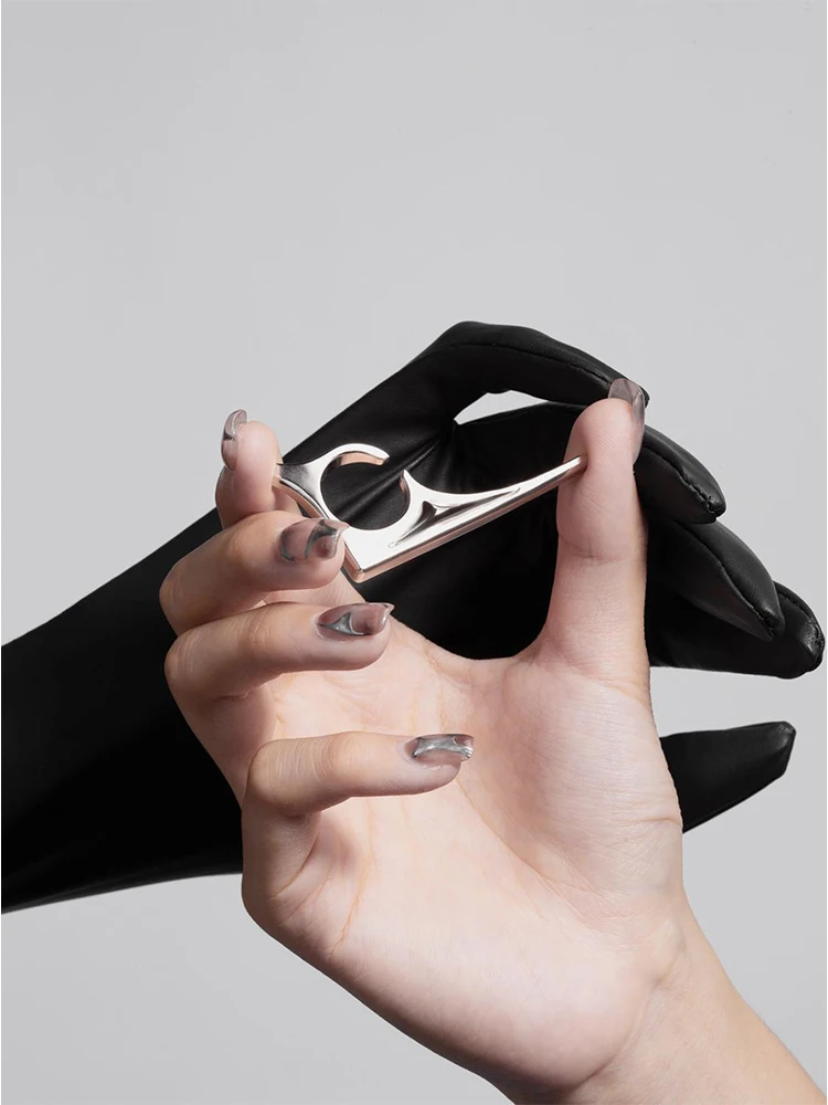 ZHUHE Long Handle Open Ring Cyberpunk Style For Women Men\'s Jewelry Accessories Party Gifts