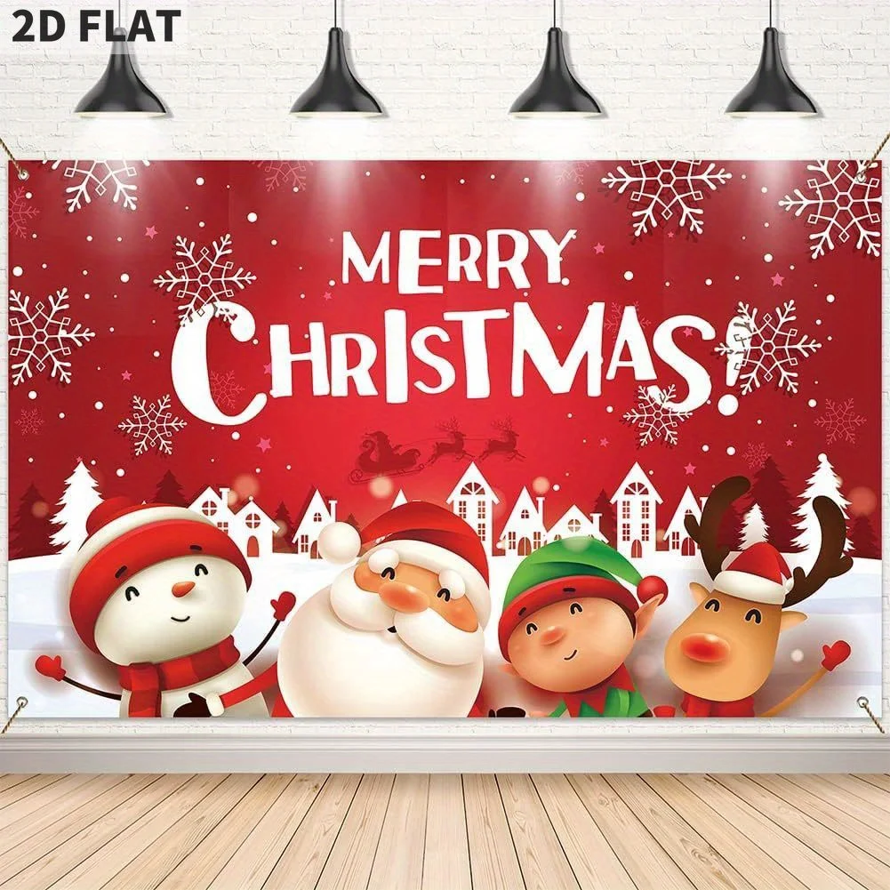 

Merry Christmas Banner Decoration Large Christmas Backdrop Santa Claus Elf Winter Holiday Background for Xmas Winter