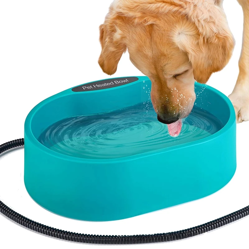 Heated Water Bowl for Dog Cat, Outdoor Warming Dog Bowl with Chew Beware Power Cord, Waterproof Heat Pet Bowl EU Plug/US Plug