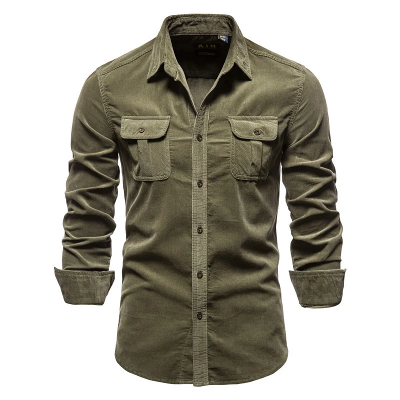 

Men's Cotton Corduroy Shirt Outdoor Trekking Hiking Tooling Training Tactical Slim Casual Military Uniform Sport Cardigan