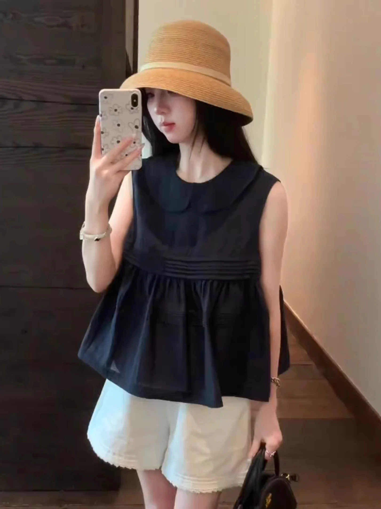 Sweet Doll Kraag Svel irt Dames Zomer 2025, Nieuw ontwerp Veelzijdige top Trendy woon-werkverkeer Sle Loose Fit Kleur