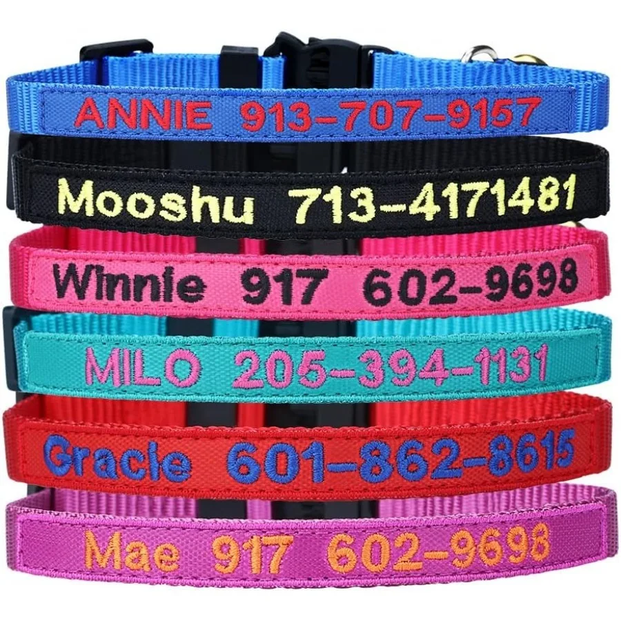 Personalized Collar with Bell for Cats, Custom Cat Collar, Embroidered with Name and Phone, Adjustable for Cats, Breakaway