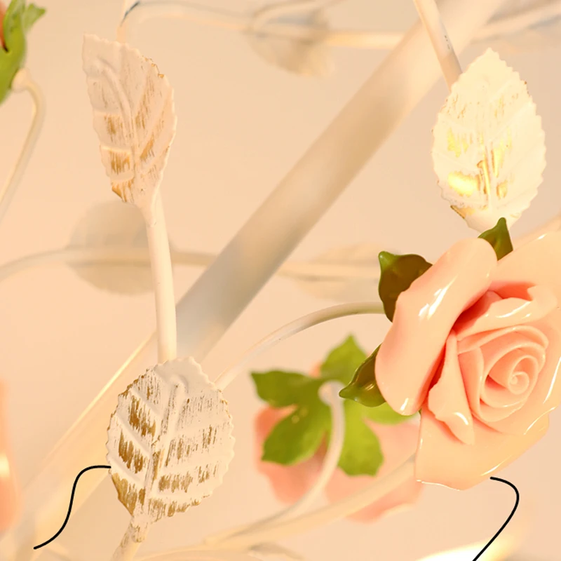 غرفة النوم الريفية الثريا غرفة المعيشة الفرنسية غرفة الأطفال الحديد الزهور النباتات الدافئة الأمريكية الرجعية الطازجة السيراميك مصابيح متدلية #5