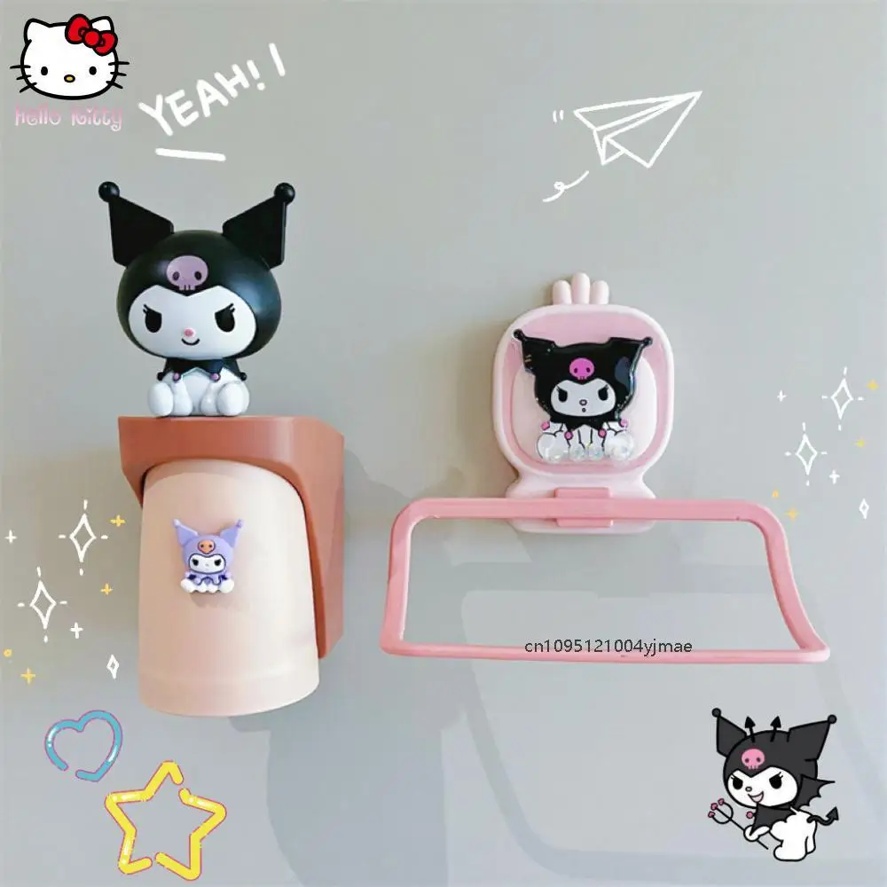 Sanrio Tempat Cangkir Anak-anak Rak Handuk Kuromi Dispenser Pasta Gigi Cinnamoroll Pochacco Ornamen Kartun Set Cuci Anak-anak