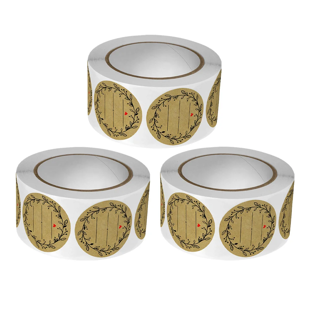 

3 Rolls Food Labels Stickers Kraft Paper Round Adhesive Jam Jar Labels Canning Pantry Spice Container Sealing Stickers Removable