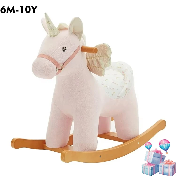 Łóżeczko dziecięce z drewna, zabawki dla dzieci, zwierzątka, miękkie pluszowe zabawki, fotel bujany, zabawka do jeżdżenia, rozmiar 67,5x30x56