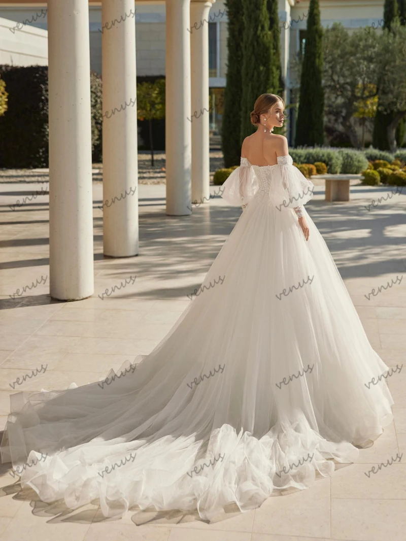 Robes de mariée princesse A-ligne longueur au sol pour les patients azol, quelle que soit la dentelle appliquée, tulle à plusieurs niveaux, robes de mariée éducatives