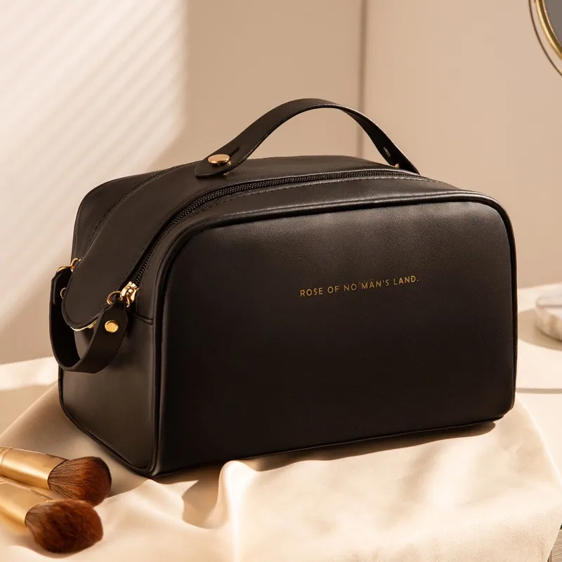 Borsa cosmetica per cuscino borsa per cosmetici portatile borsa per il trucco con doppia cerniera da viaggio semplice di grande capacità borsa per il lavaggio impermeabile