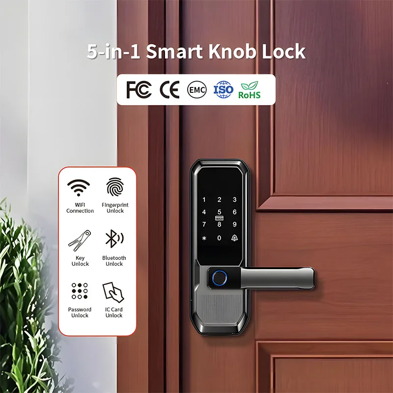 Fingerprint Unlock Home Use Wooden Door Password Input Entry Door Smartphone TuyaAPP Remote Control Swipe Card Safety Protection