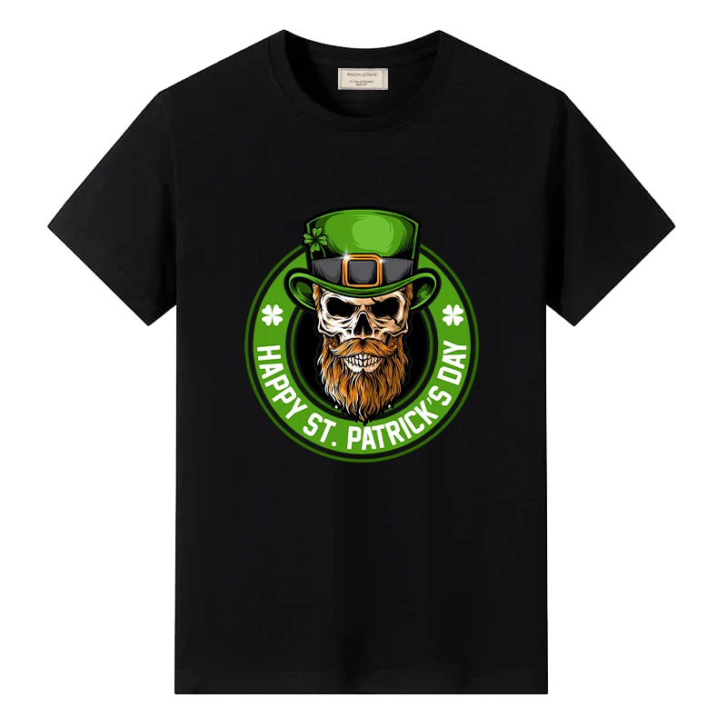 

Summer Men's Casual T-shirt Happy St. Patrick's Day Skull Print Man Design Tees Holiday Trendy 100% Cotton Streetwear for Male