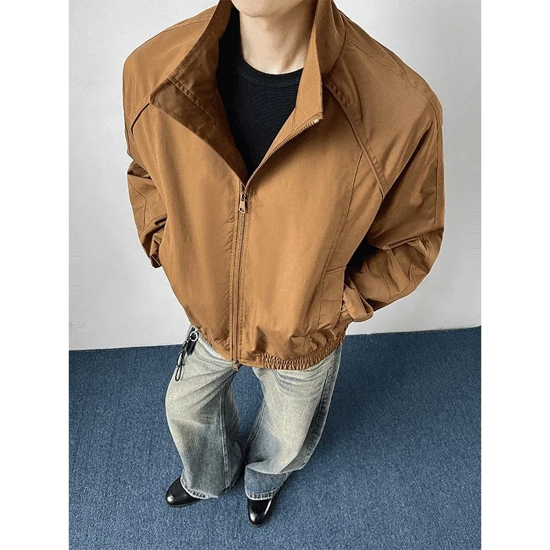 Black Deconstructed Shoulder Stand Collar Jacket Men's Spring American Three-Proof Moisture-Proof Baseball Uniform Workwear O...