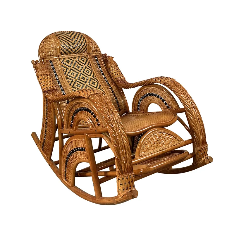 

Natural rattan chair, high-end rocking recliner on the balcony for the elderly, nap rattan courtyard escape chair