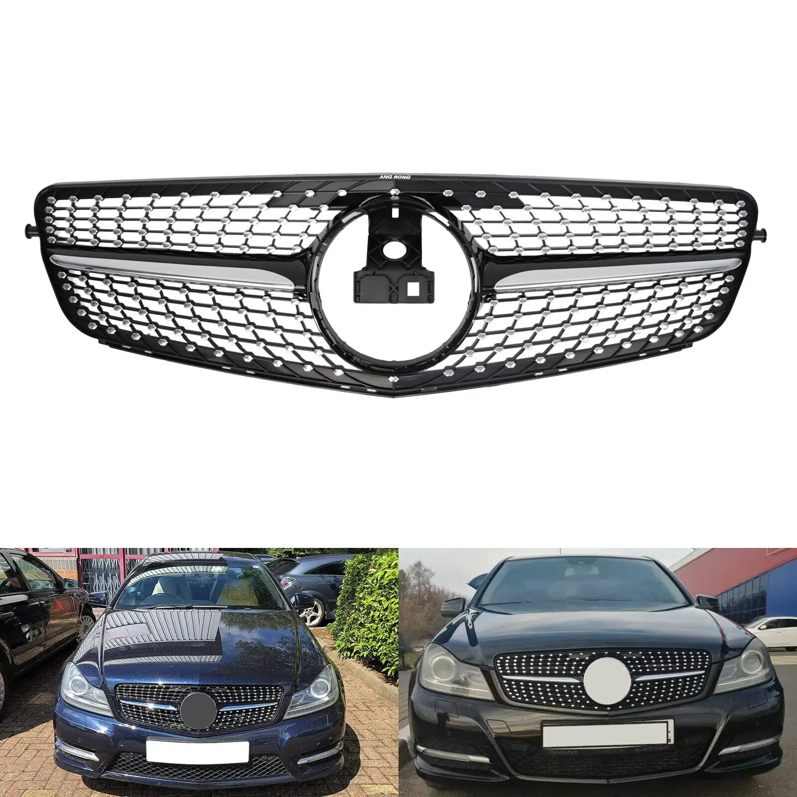 Für 2007–14 Mercedes C-Klasse W204 AMG Frontkühlergrill, diamantglänzend schwarz