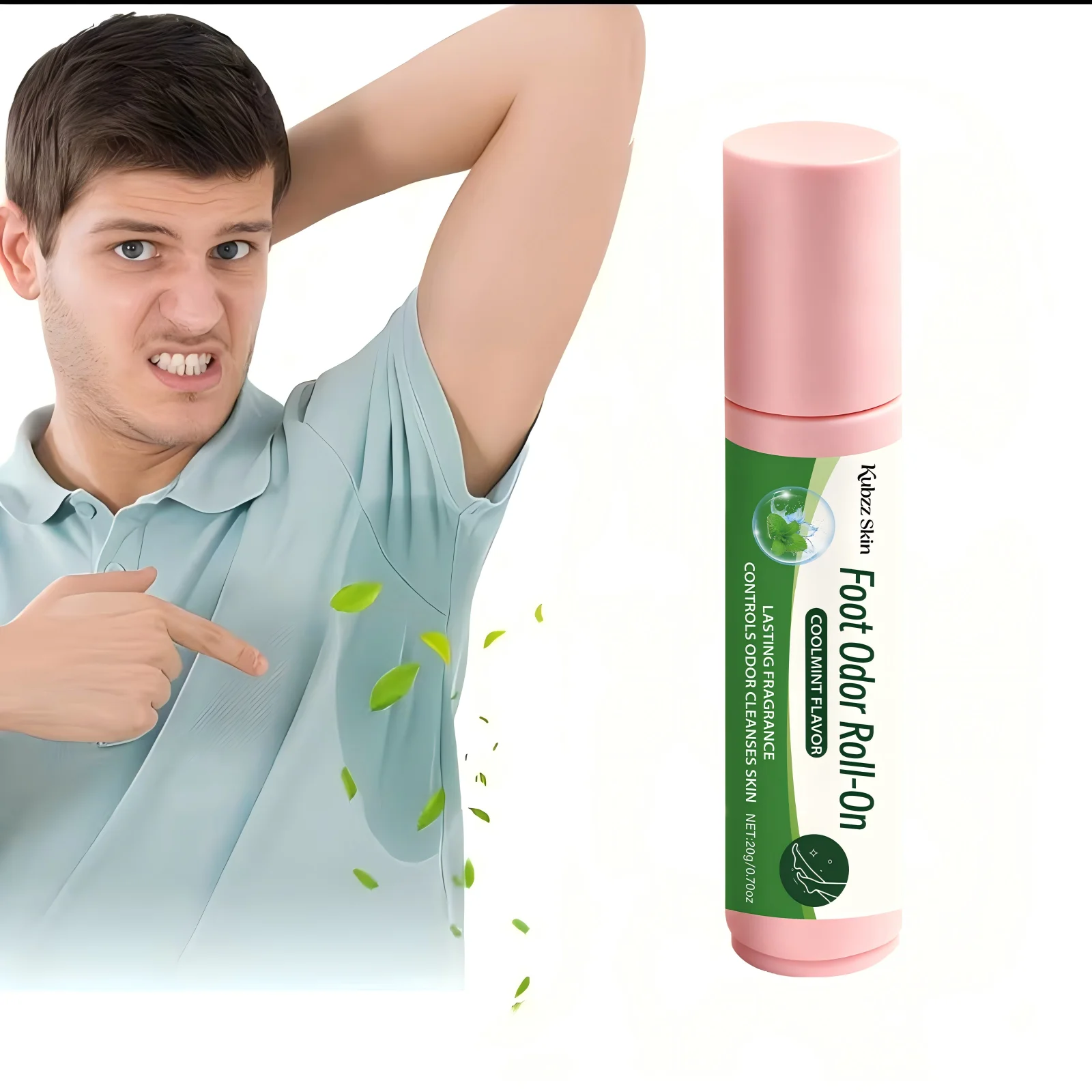 Kubzz Skin Foot Odor Roll-On 20g – Mint Deodorant, Controls Odor&Cleanses Skin, Cooling & Long-Lasting, Travel Portable, Unisex