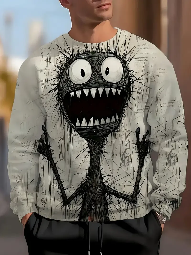New Men'S Funny Angry Cat Graphic Sweatshirt Black Casual Pullover Fall Outdoor Activities Women's Hoodies Streetwear Baggy